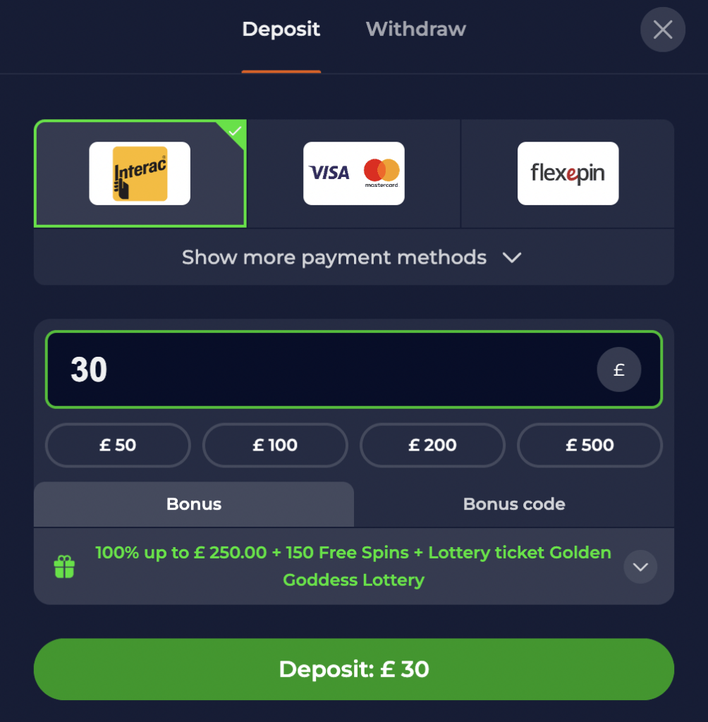 Payment Methods at Nine Casino